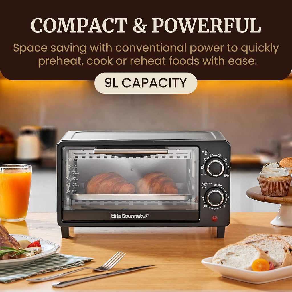 9L Black 4-Slice Countertop Toaster Oven