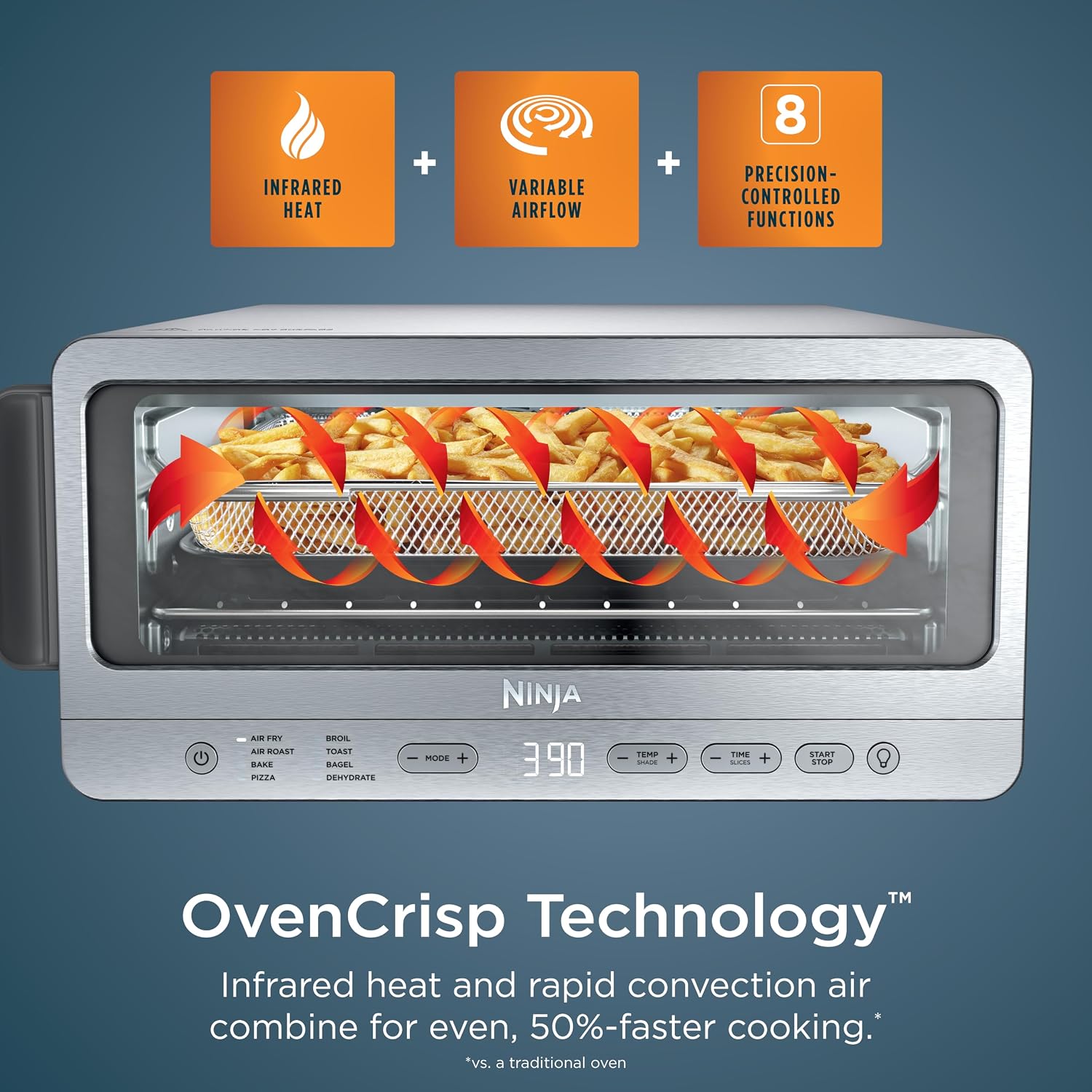 1800W 8-in-1 Stainless Steel Air Fryer Toaster Oven